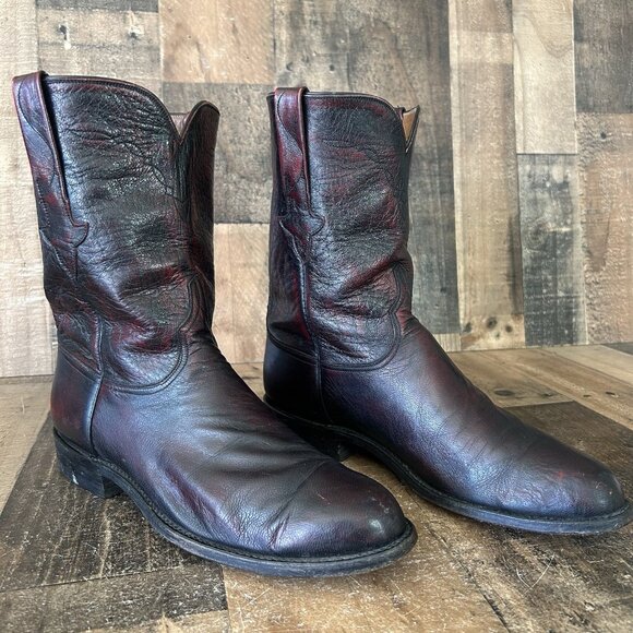 Lucchese Classics P0374 Black Cherry Roper Western Cowboy Boots Mens 10.5 EE - Picture 2 of 12